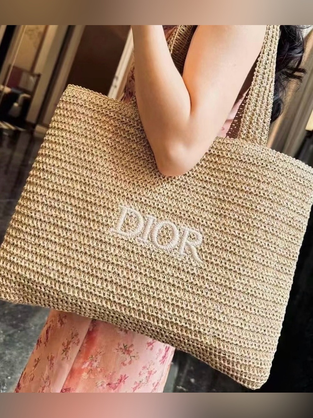 Neutral Straw Tote Bag for Summer by Dior Parfums Collection